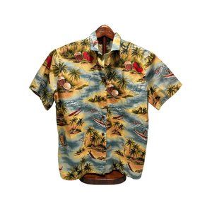 Vtg Hilo Hattie The Hawaii Original Palm Tree Boats Multicolor Hawaiian Shirt XS